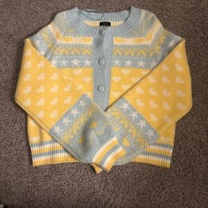 Debut Yellow and Light Blue Patterned Cardigan